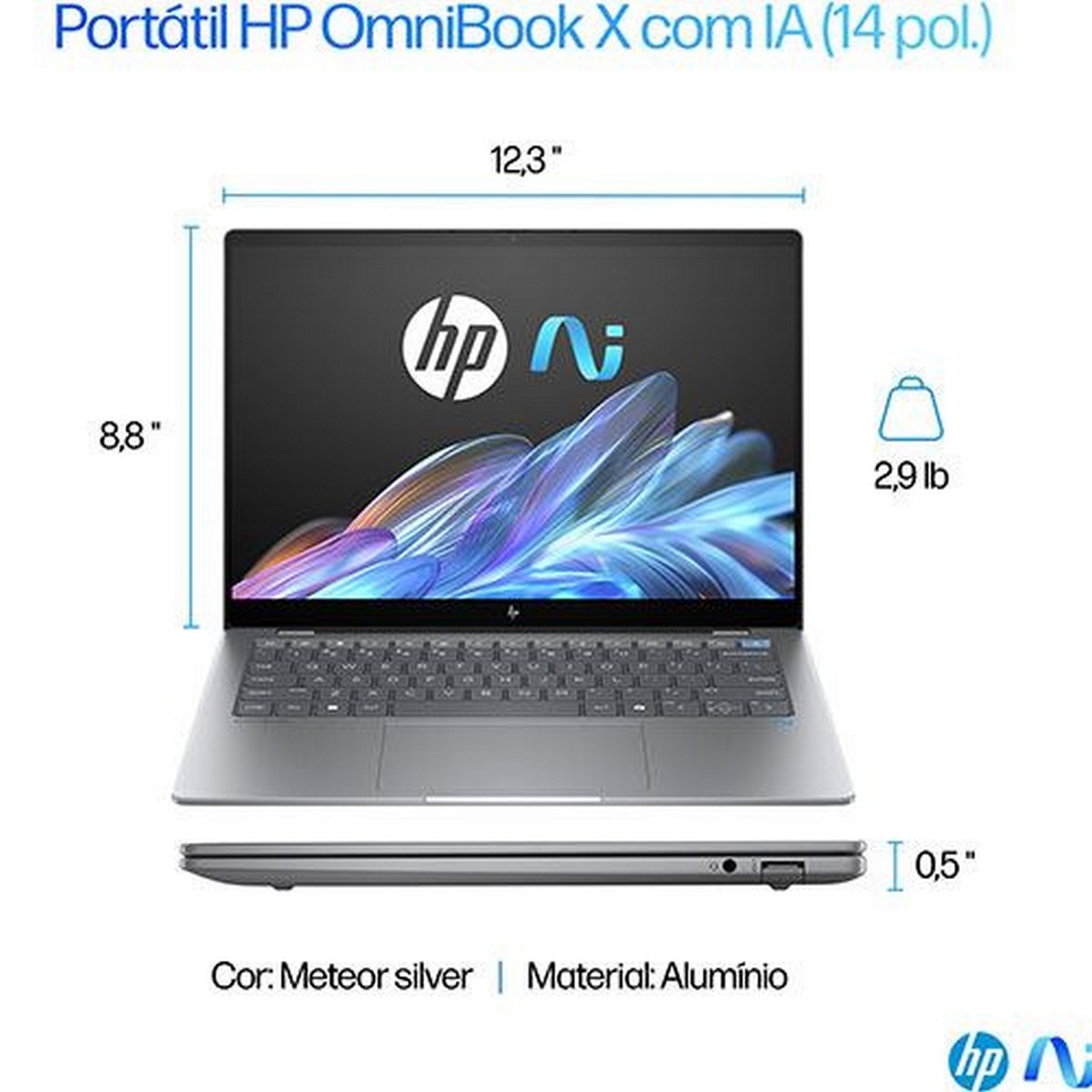 Computador Portátil HP 14" OmniBook X 14-fe0002np, Snapdragon X Elite X1E-78-100, RAM 32GB, 1TB SSD, Windows 11 Home 3