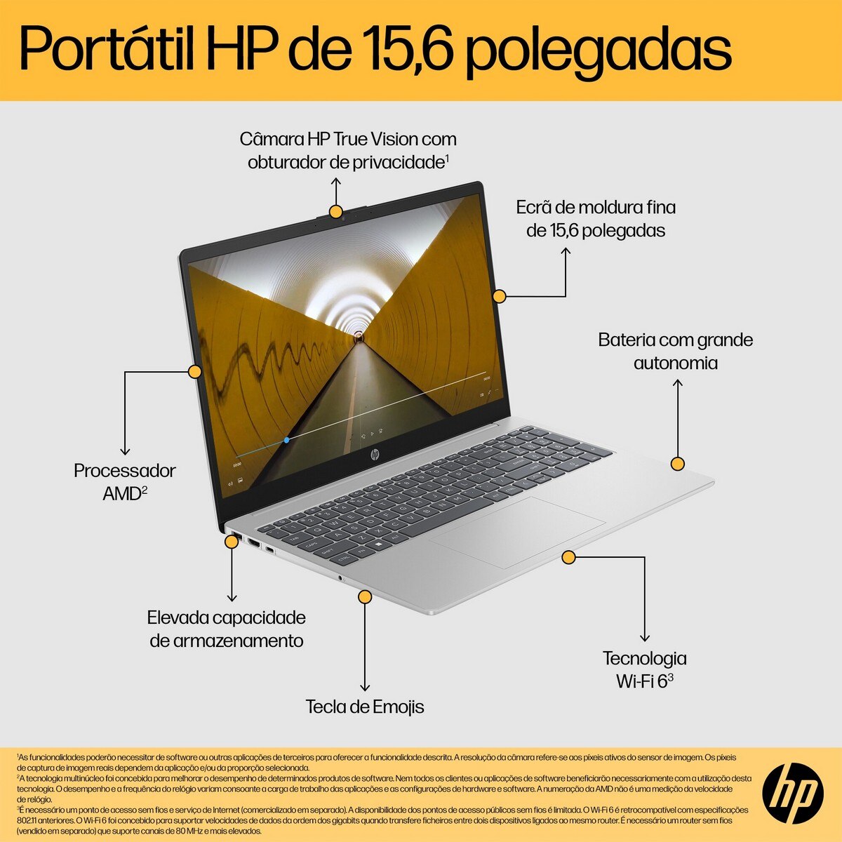 Computador Portátil HP Laptop 15-fc0094np, Windows 11 Home, 15.6", AMD Ryzen? 5, 16GB RAM, 512GB SSD, FHD - Prateado Natural 2