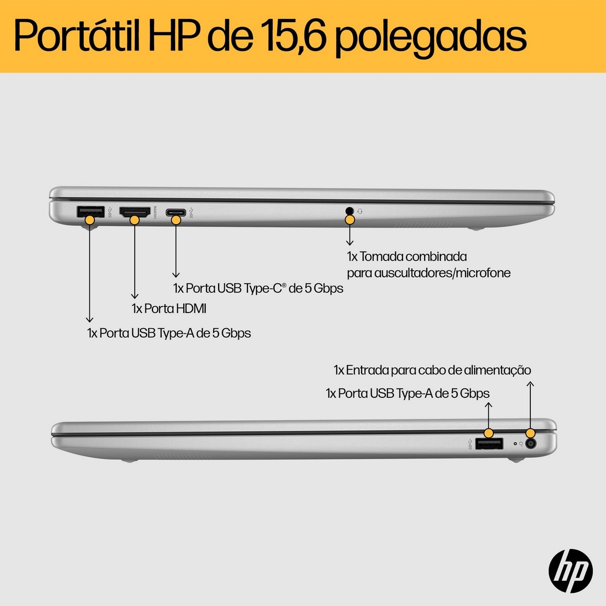 Computador Portátil HP Laptop 15-fc0094np, Windows 11 Home, 15.6", AMD Ryzen™ 5, 16GB RAM, 512GB SSD, FHD - Prateado Natural 5