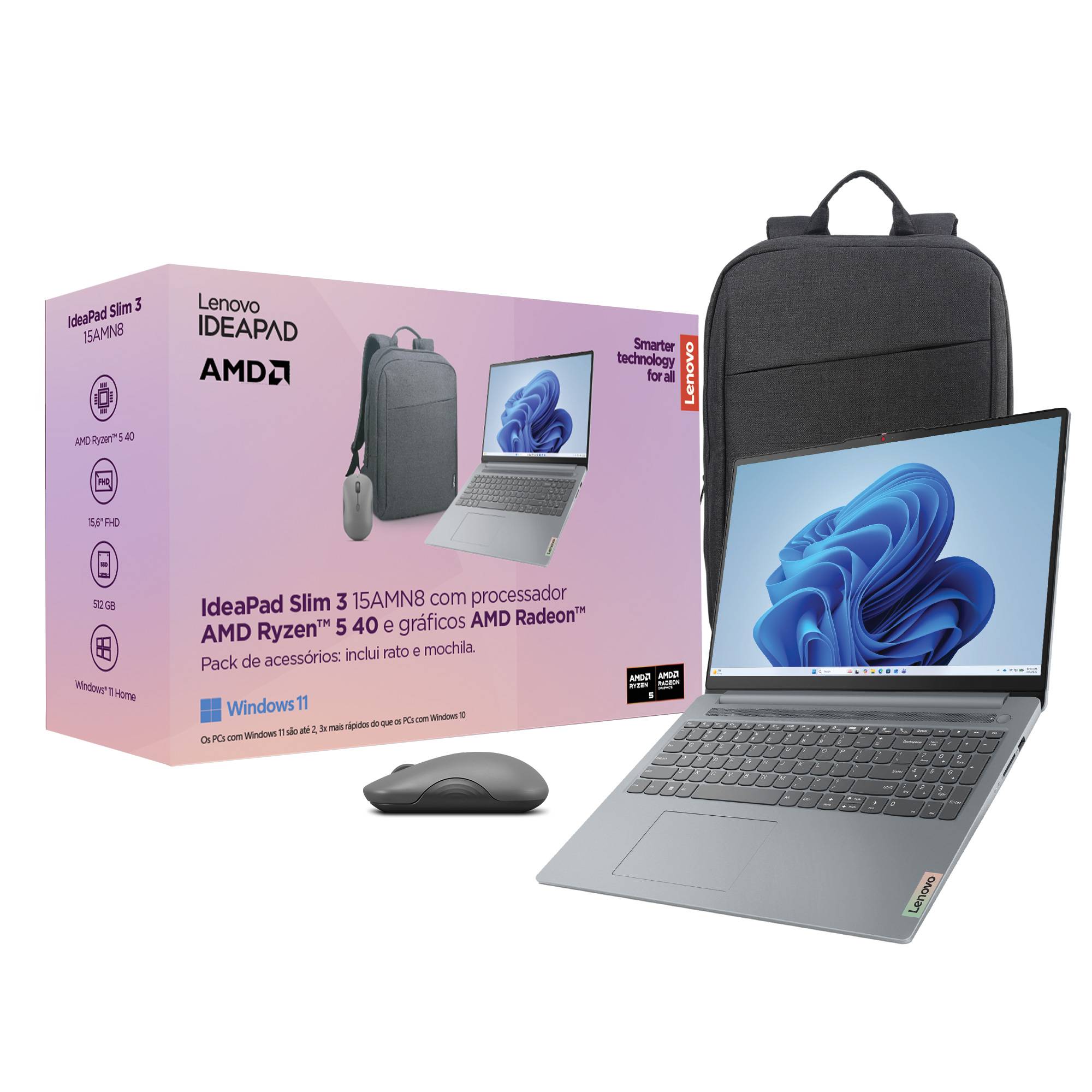 Imagem 0 de Bundle Portátil Lenovo IdeaPad Slim 3 (Gen 8) 15AMN8-251 15.6" Arctic Grey + Rato Lenovo 350 Bluetooth + Mochila B210