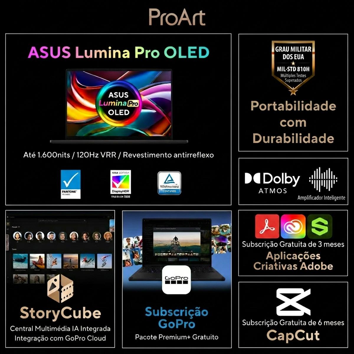 Computador Portátil Asus ProArt 14" (35,6 cm) PZ14 HT7407NA-X2EAOHDPP1 Copilot+ PC Snapdragon X2E-88-100 Ecrã táctil WQXGA+ 32 GB LPDDR5x-SDRAM 1 TB SSD Wi-Fi 7 (802.11be) Windows 11 Pro - Preto Preto-2