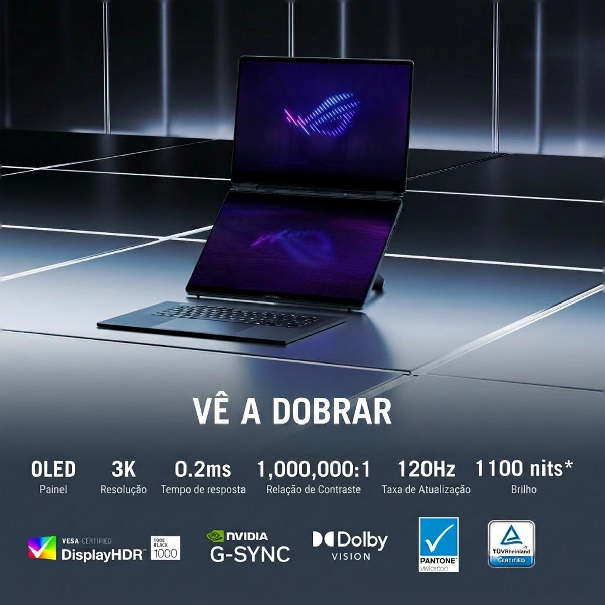 Computador Portátil Asus ROG 16"(40,6cm) Zephyrus Duo GX651AR-U93AOT57CB1 IntelCore Ultra 9 386H Híbrido (2em1) Ecrã tátil 3K 32GB LPDDR5x-SDRAM 1TB SSD NVIDIAGeForce RTX5070 Ti Wi-Fi7 (802.11be) W11H Cinzento-2