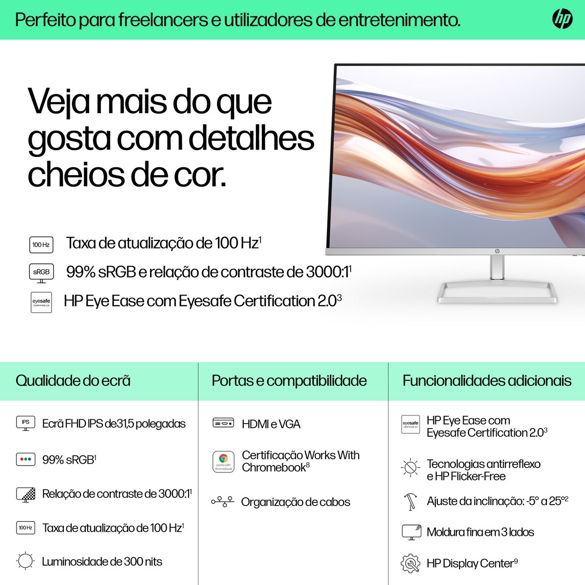 Monitor FHD HP Série 5 de 31,5" 532sf (94F50E9) Preto-2