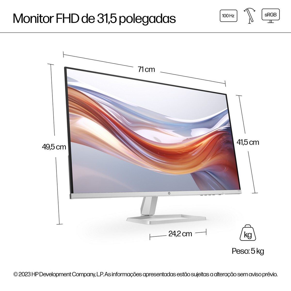 Monitor FHD HP Série 5 de 31,5" 532sf (94F50E9) Preto-3