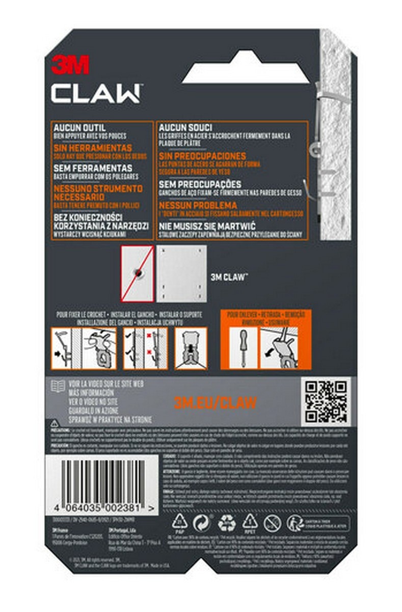 Gancho Fixador de Quadros Paredes 2 Unidades - 30 kg Cinzento-7