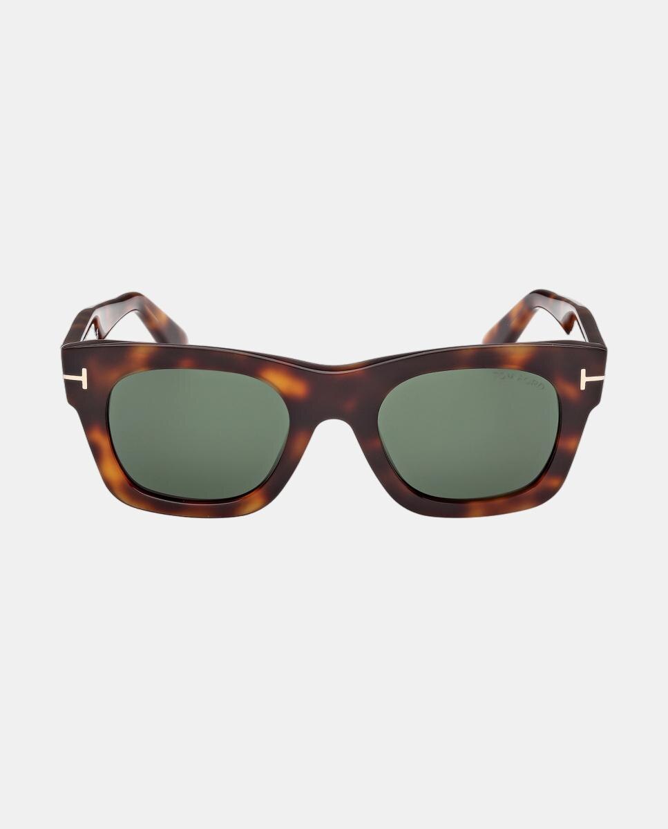 Óculos de sol quadrados havana com lentes verdes 2
