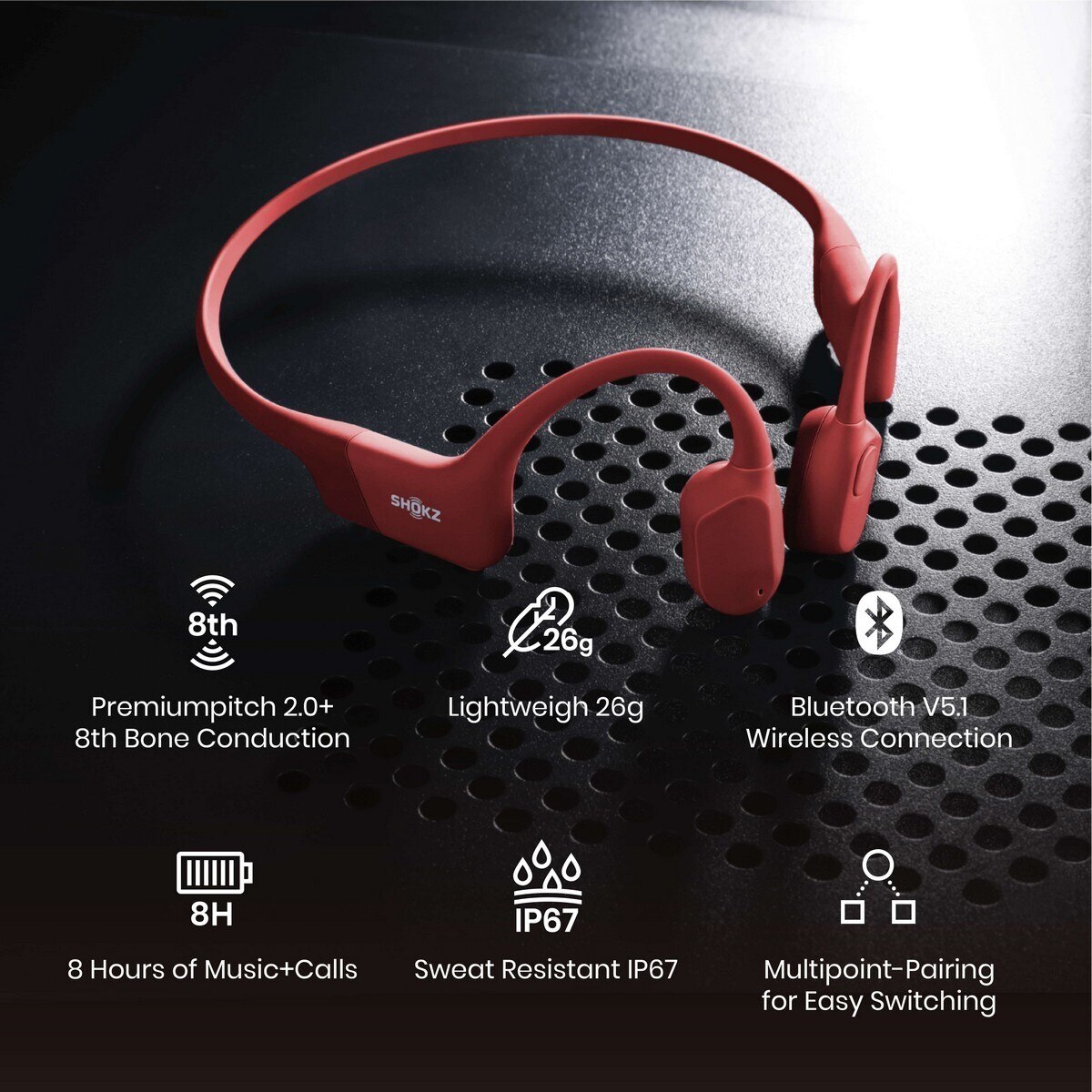 Auriculares Desportivos de Condução Óssea Sem Fios OpenRun Vermelho-2