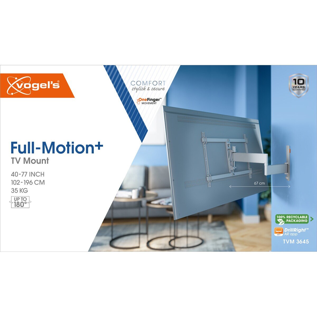 Recondicionado - Grade B - Suporte de Parede Giratório até 180º Vogel's TVM 3645 para TV de 40" a 77" até 35 kg - Branco Branco-2