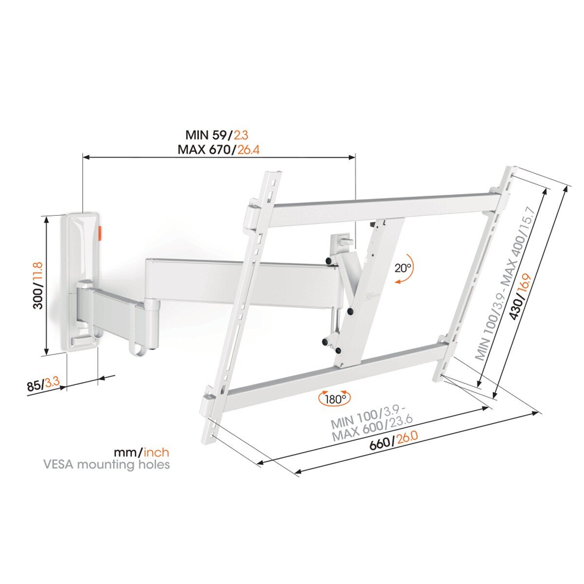 Recondicionado - Grade B - Suporte de Parede Giratório até 180º Vogel's TVM 3645 para TV de 40" a 77" até 35 kg - Branco Branco-6