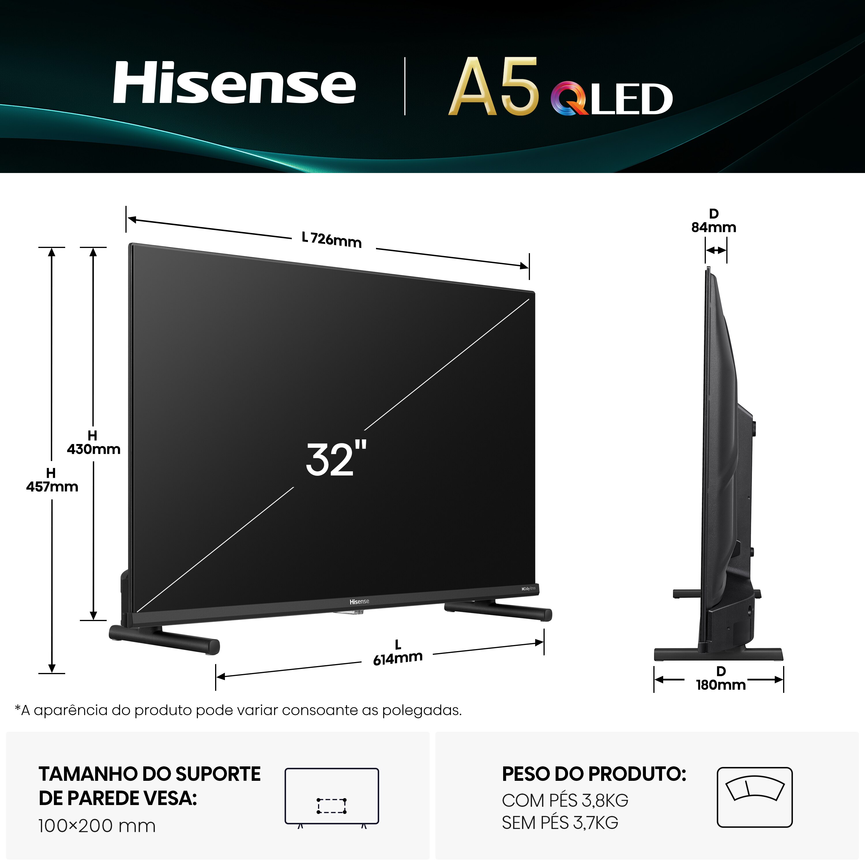 Recondicionado - Grade B - TV QLED 80 cm (32") Hisense 32A5Q, Full HD, Smart TV Preto-2