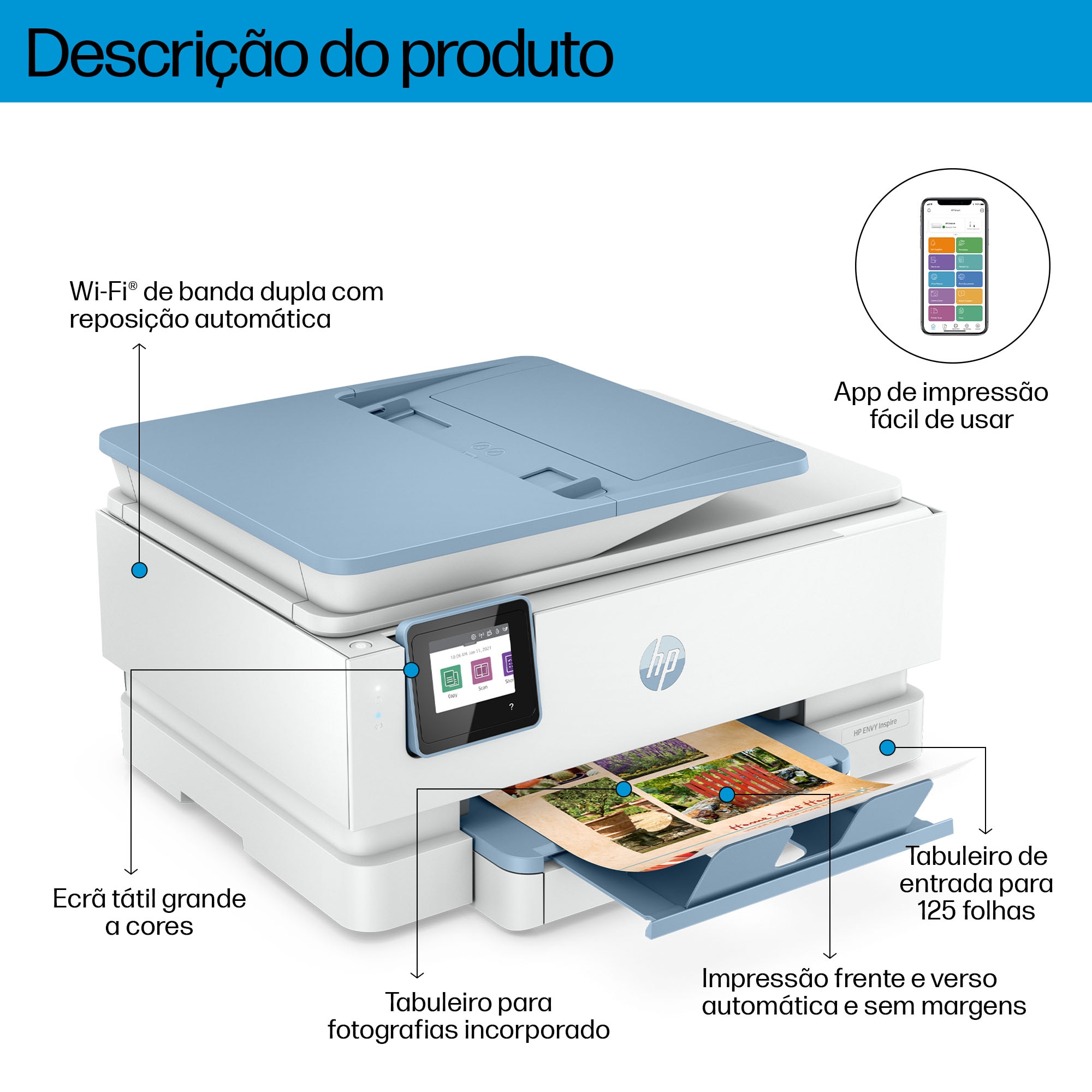 Impressora Multifunções HP ENVY Inspire 7921e, Ecrã Tátil, Wireless, Instant Ink 2H2P6B Azul / Branco-3
