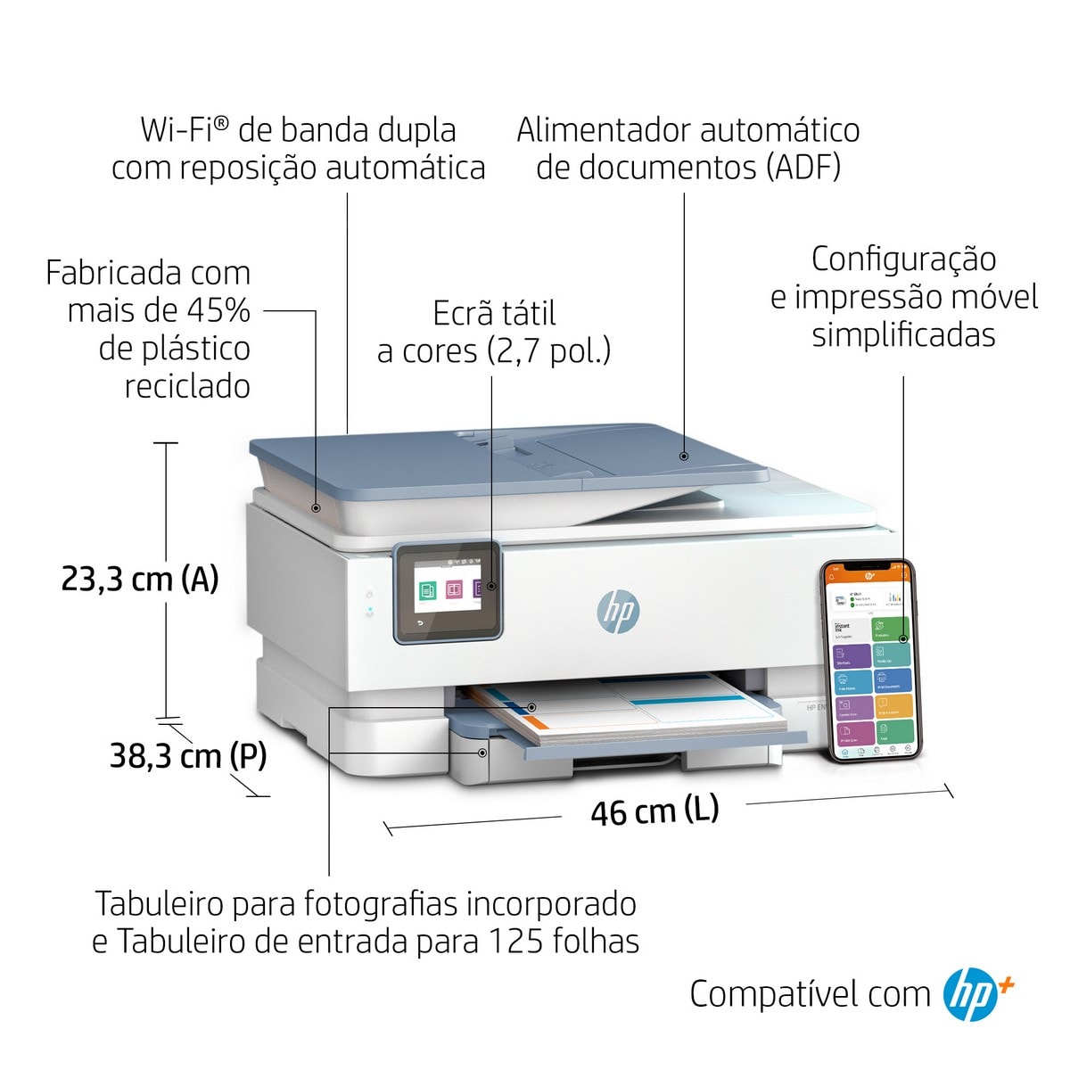 Impressora Multifunções HP ENVY Inspire 7921e, Ecrã Tátil, Wireless, Instant Ink 2H2P6B Azul / Branco-2