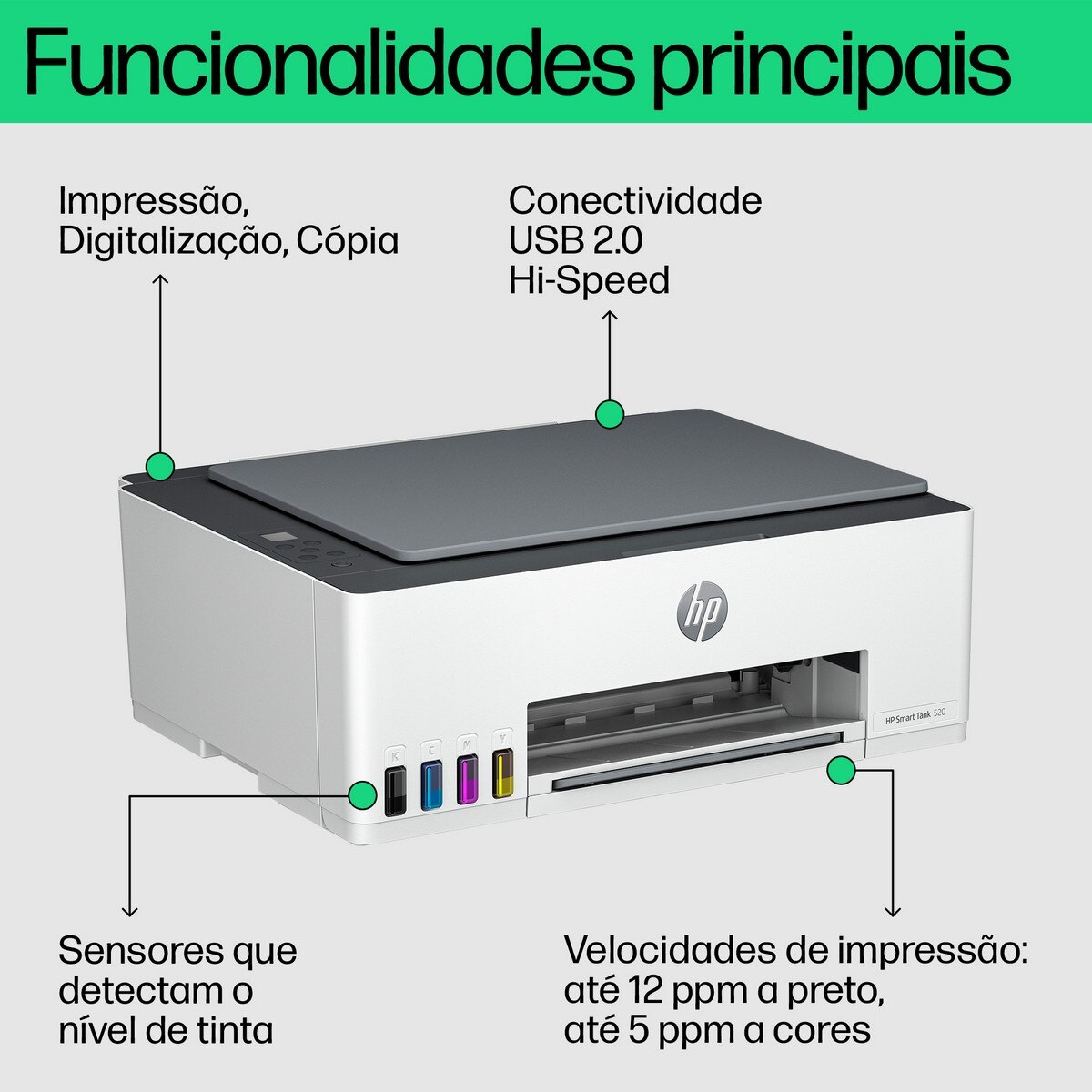 Impressora HP Smart Tank 5105 Reservatório de Tinta de Elevada Capacidade, Multifunções, Jato de Tinta e Wi-Fi 3