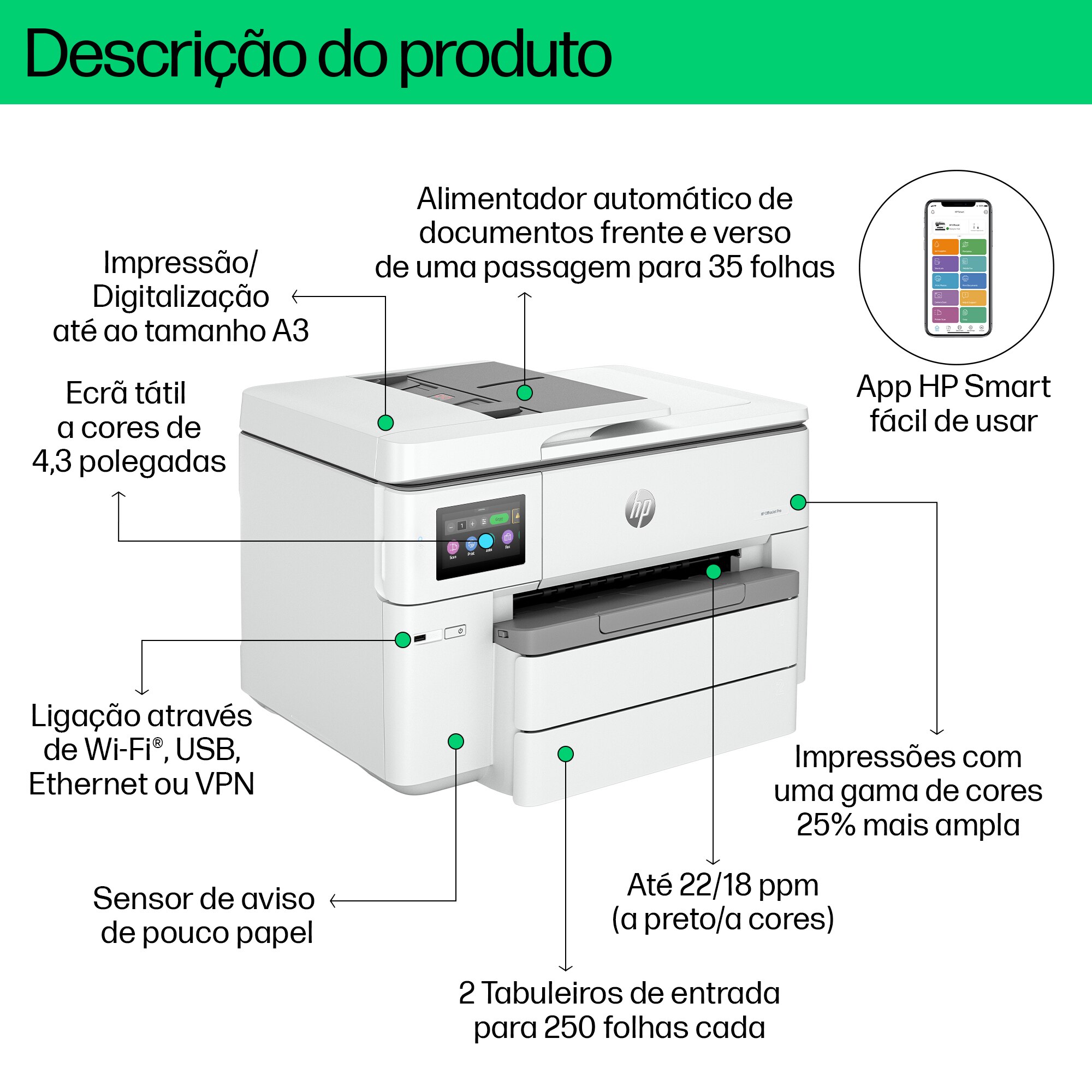 Impressora HP OfficeJet Pro 9730e Multifunções A3, Fax Digital, Wi-Fi Branco-8
