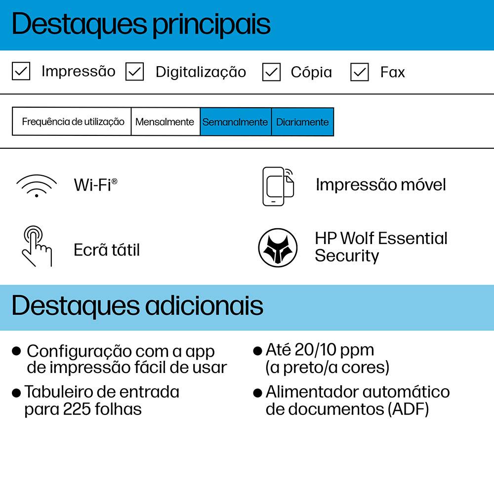 Impressora Multifunções HP OfficeJet Pro 8122e, Fax Móvel, Wi-Fi, Suporte de Tinta Instantânea Branco / Cinzento-3