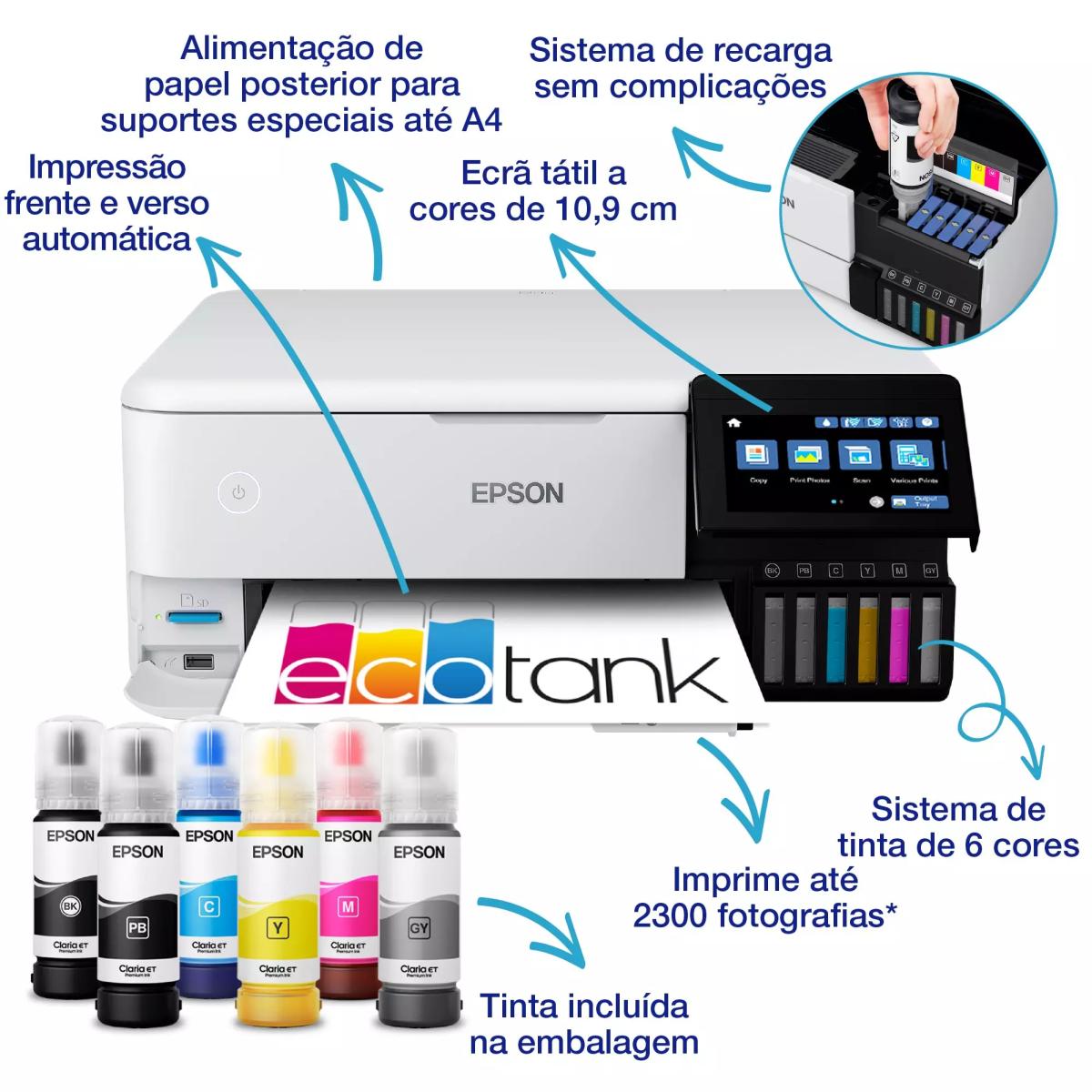 Impressora Multifunçõs Recarregável Epson EcoTank ET-8500 Wi-Fi Branco-2