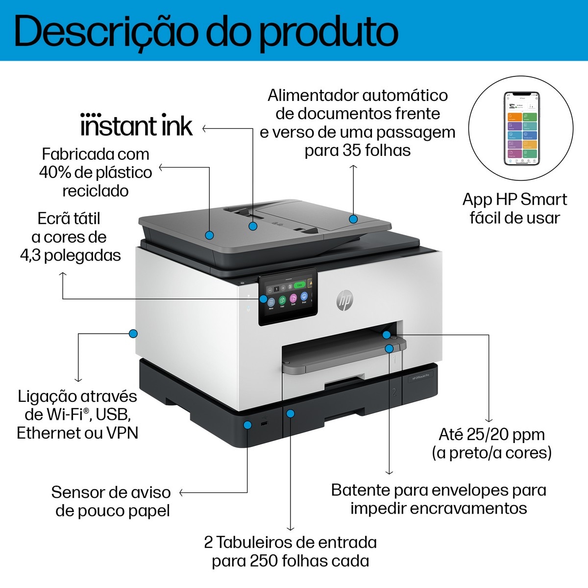 Impressora Multifuncional HP OfficeJet Pro 9132e, Fax, Wi-Fi 2