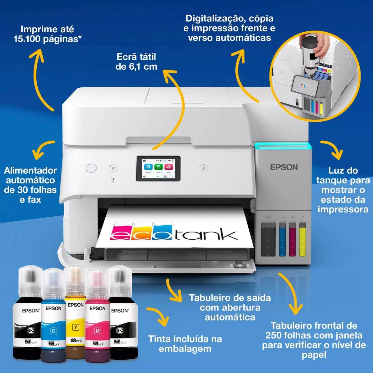 Impressora Multifunções Epson EcoTank ET-4956, Wi-Fi, ADF e Fax Branco-3