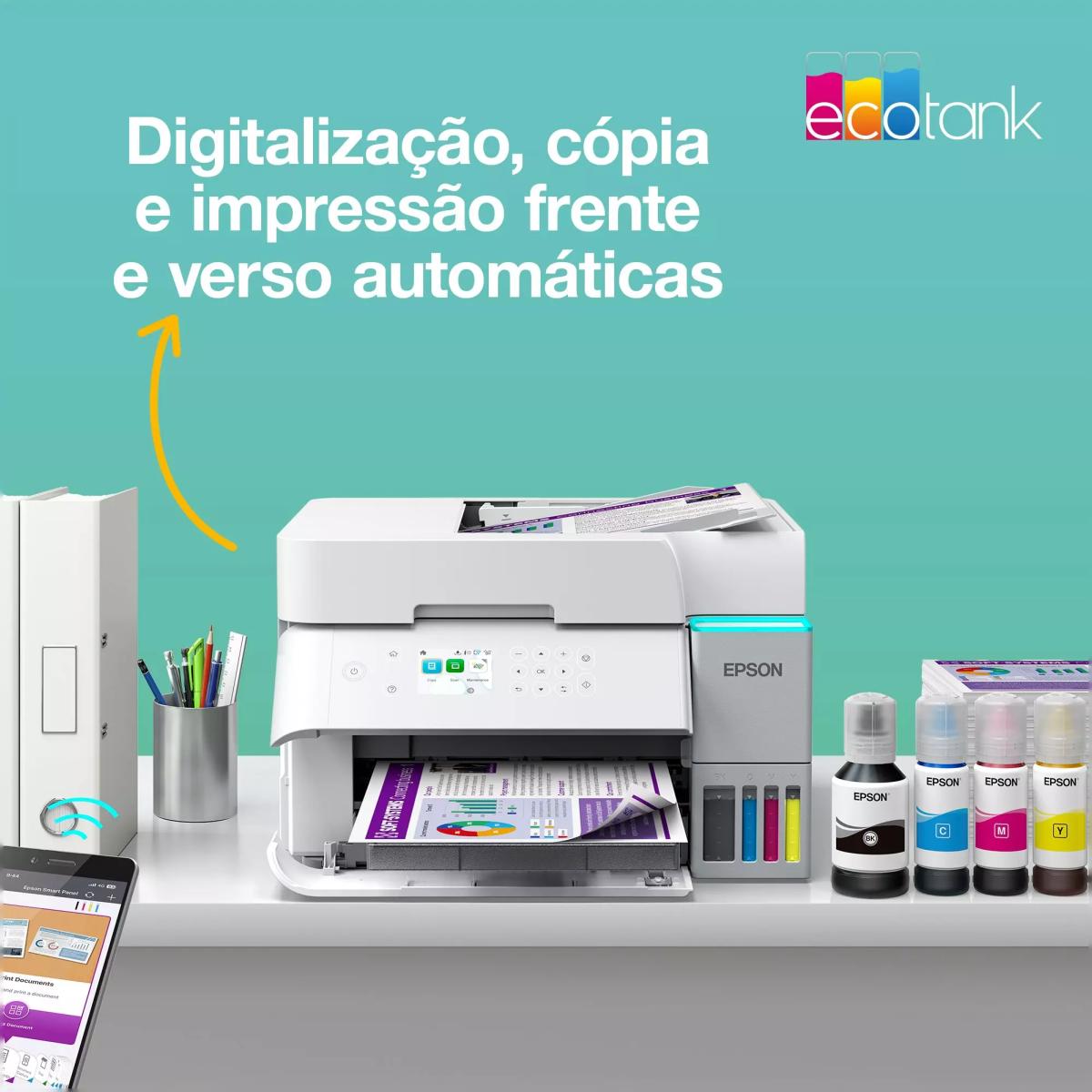 Impressora Mutifunções Epson Recarregável com Tinta Epson EcoTank ET-3956, ADF e Wi-Fi Branco-10