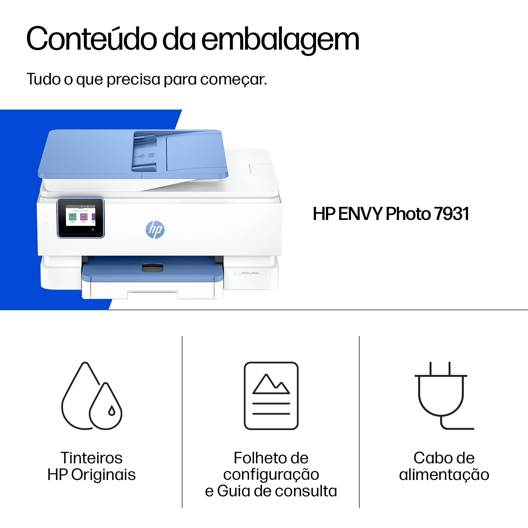 Impressora Multifunções HP Jacto Tinta Envy Photo 7931 All-in-One - Branco e Azul Branco / Azul-14