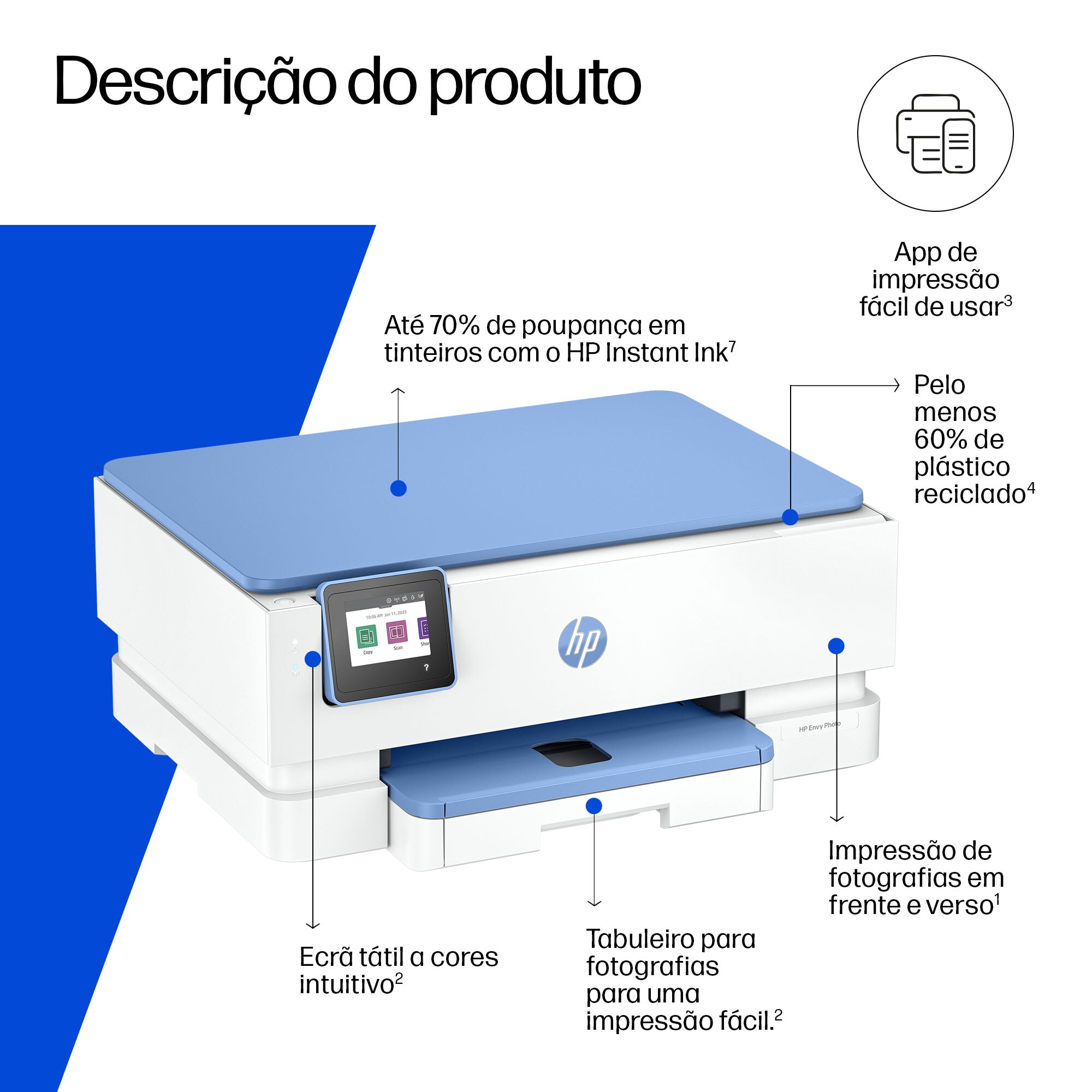 Impressora Multifunções HP Jacto Tinta Envy Photo 7231 All-in-One - Branco e Azul Branco / Azul-5