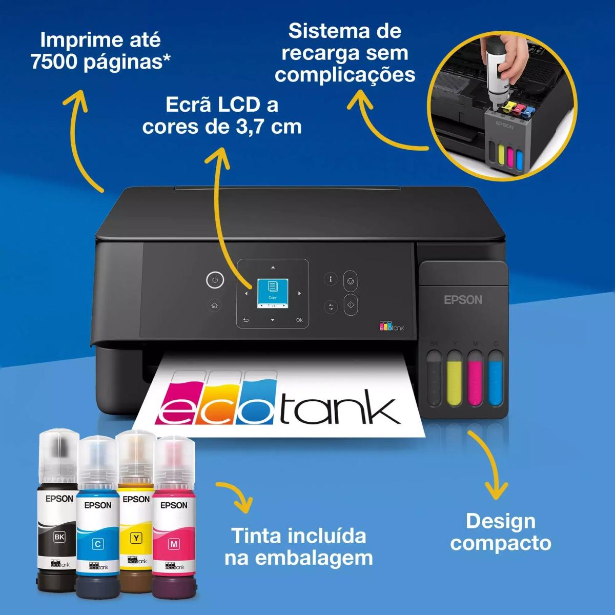 Impressora Jato de Tinta Epson EcoTank ET-2920 Multifunções - Impressão, Cópia, Digitalização - Duplex Manual, Wireless Preto-3