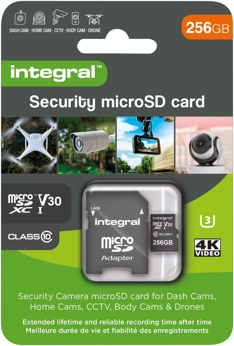 Imagem 0 de Cartão Security microSD Card 256GB 4K V30 UHS-1 U3 A1 Class 10