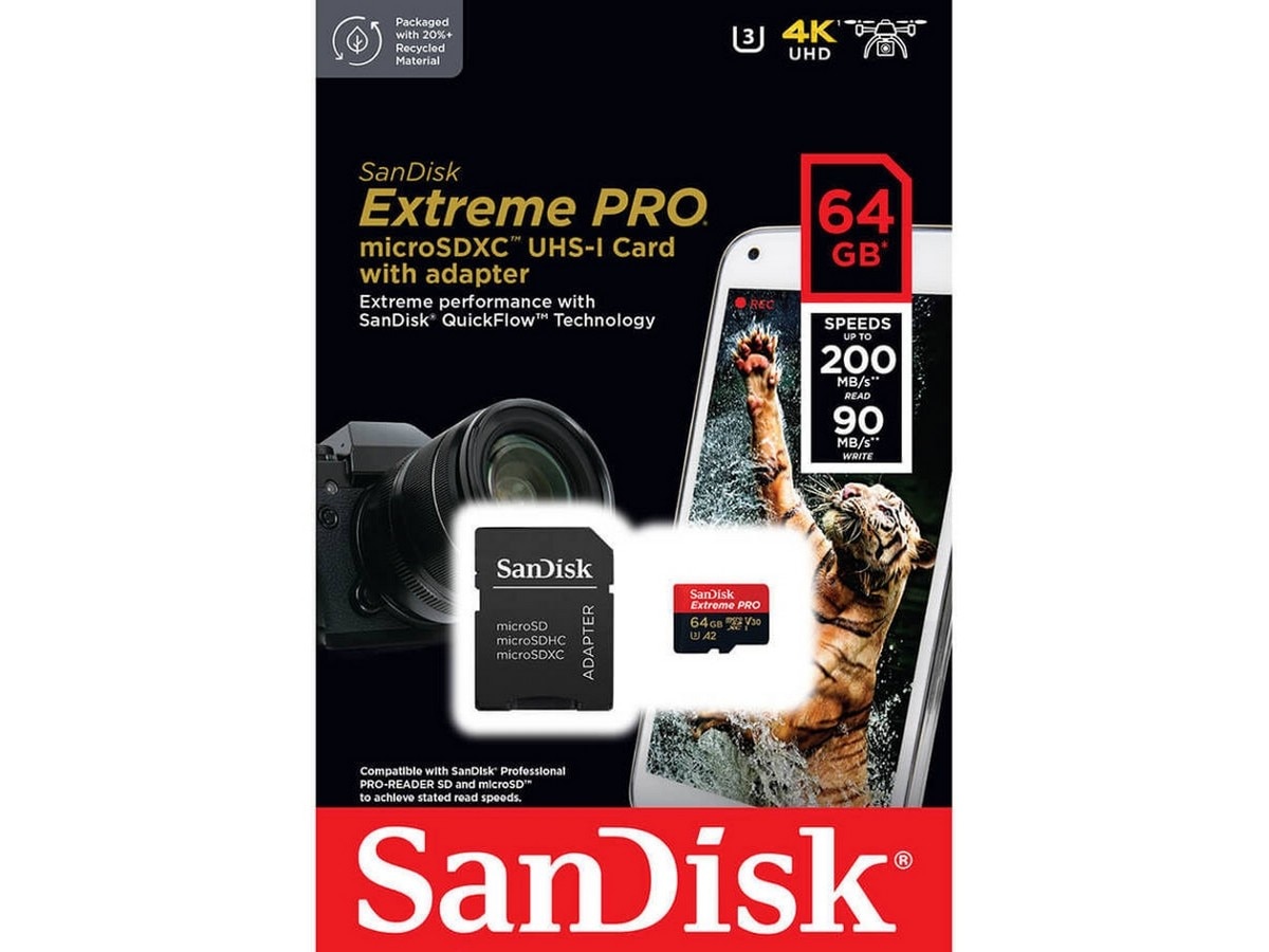 Cartão de Memória Micro SDXC Extreme PRO - 64 GB, 200 MB/s, Classe 3 Vermelho / Preto-2