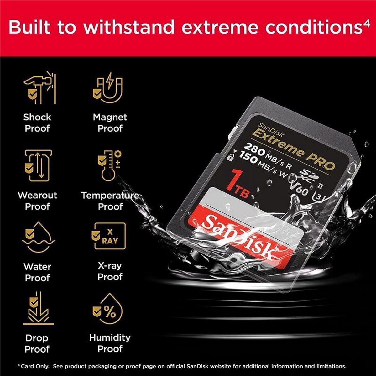 Cartão de Memória SD SanDisk Extreme Pro 64 GB, 280 MB/S V60 UHS-II 5
