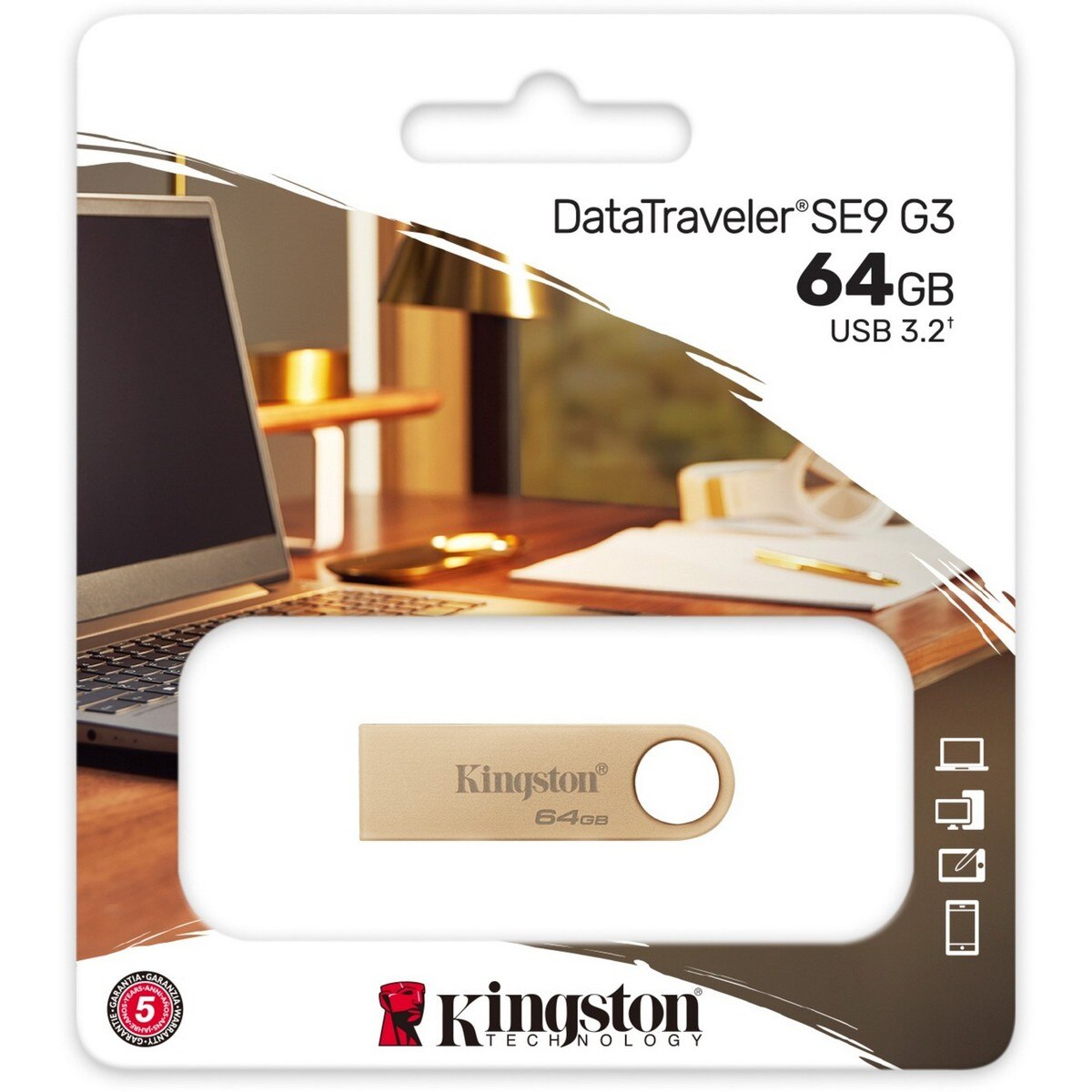 Pen USB Kingston DataTraveler SE9 G3 64GB - Dourado 3