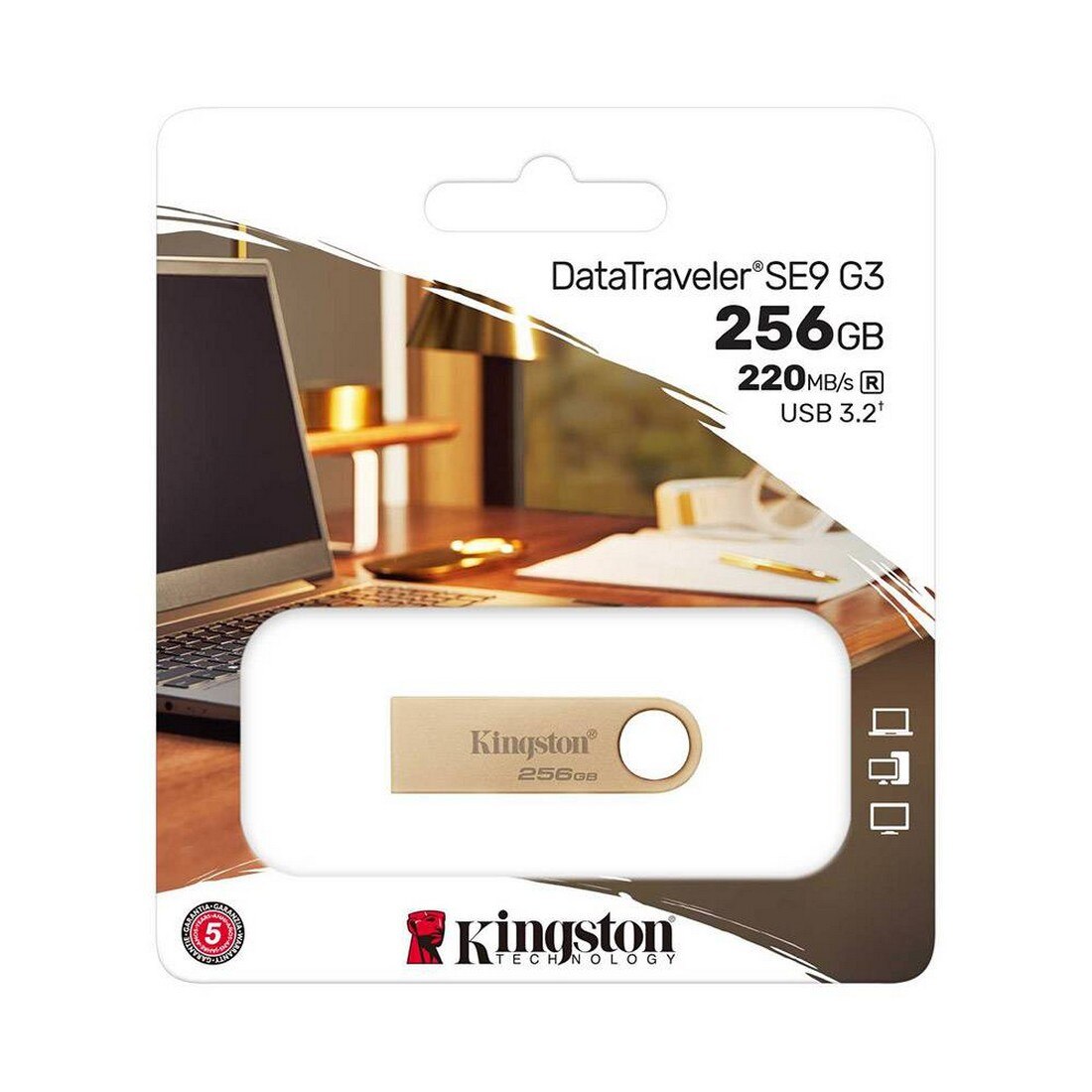 Pen Drive Kingston DataTraveler SE9 G3 256GB USB 3.2 Gen 1 - Dourado Dourado-3