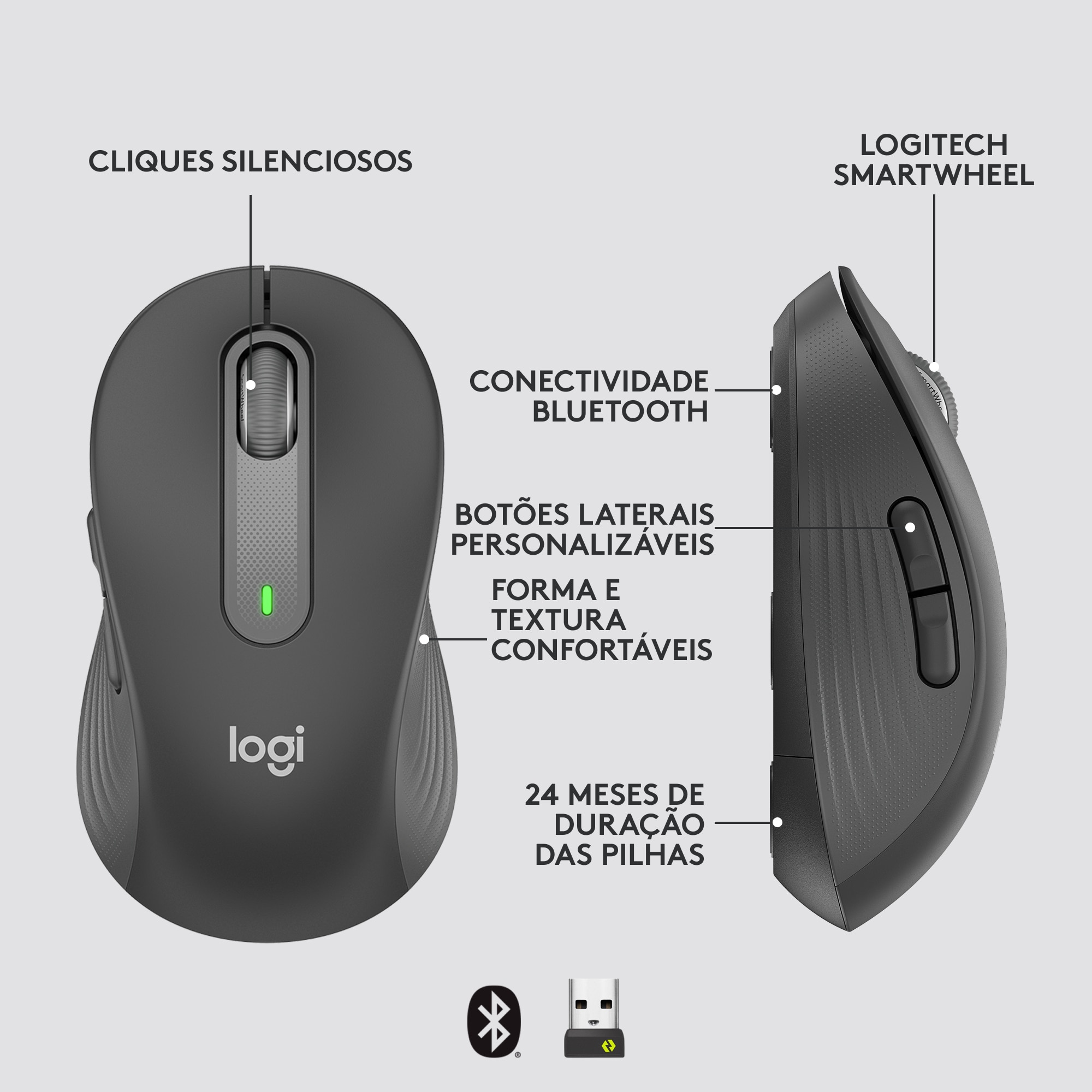 Rato Óptico Logitech Signature M650 L Wireless/Bluetooth 2000 DPI - Graphite Grafite-5