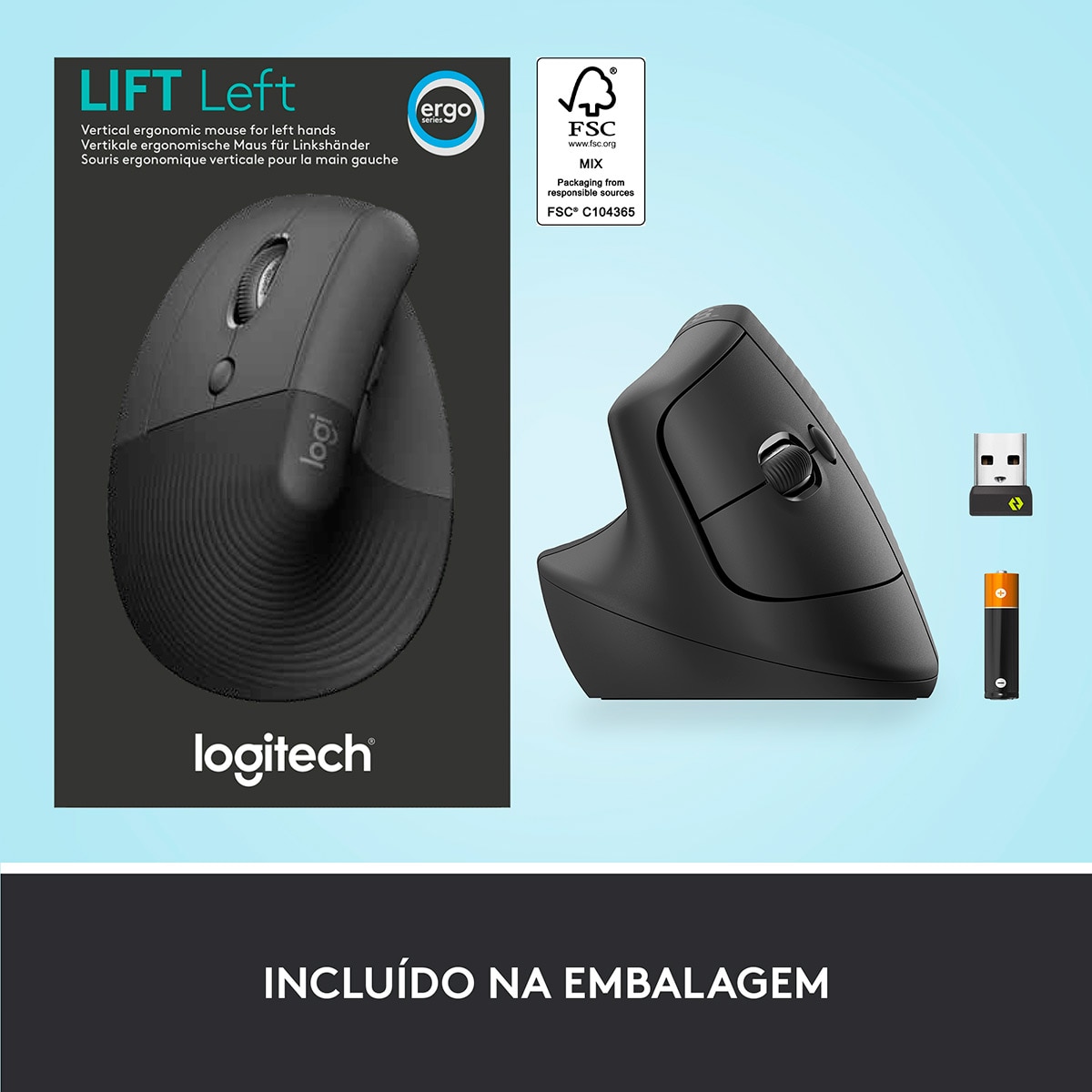 Rato Laser Logitech Lift Left Vertical Ergonomic Wireless/Bluetooth 4000 DPI - Graphite 8