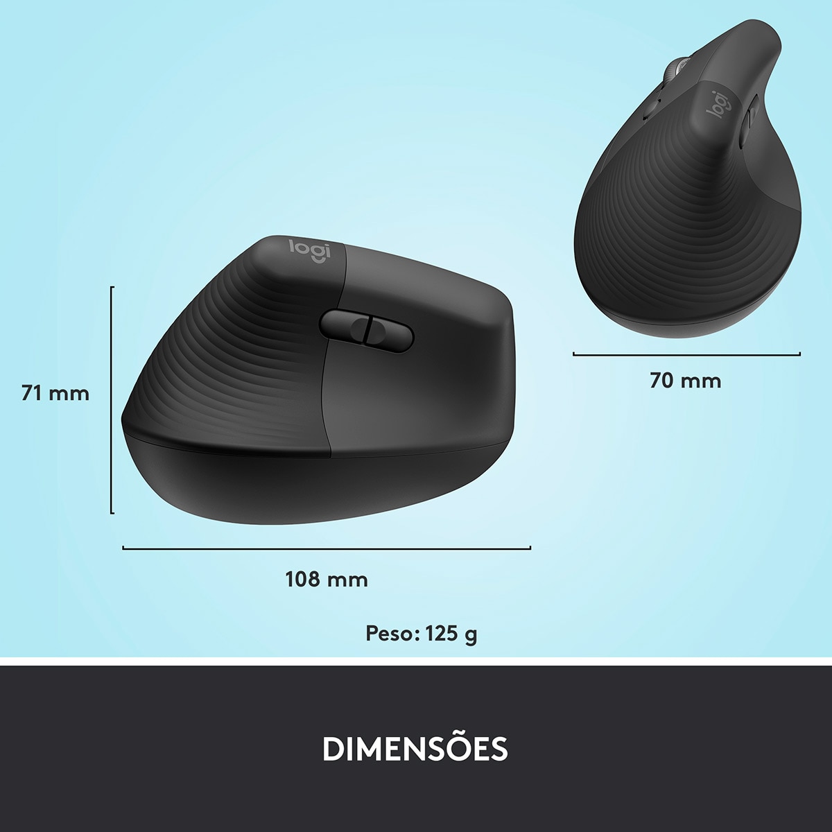 Rato Laser Logitech Lift Left Vertical Ergonomic Wireless/Bluetooth 4000 DPI - Graphite 9