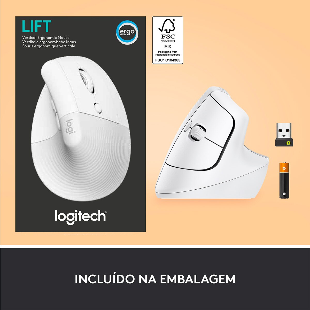 Rato Laser Logitech Lift Vertical Ergonomic Wireless/Bluetooth 4000 DPI - Branco 7