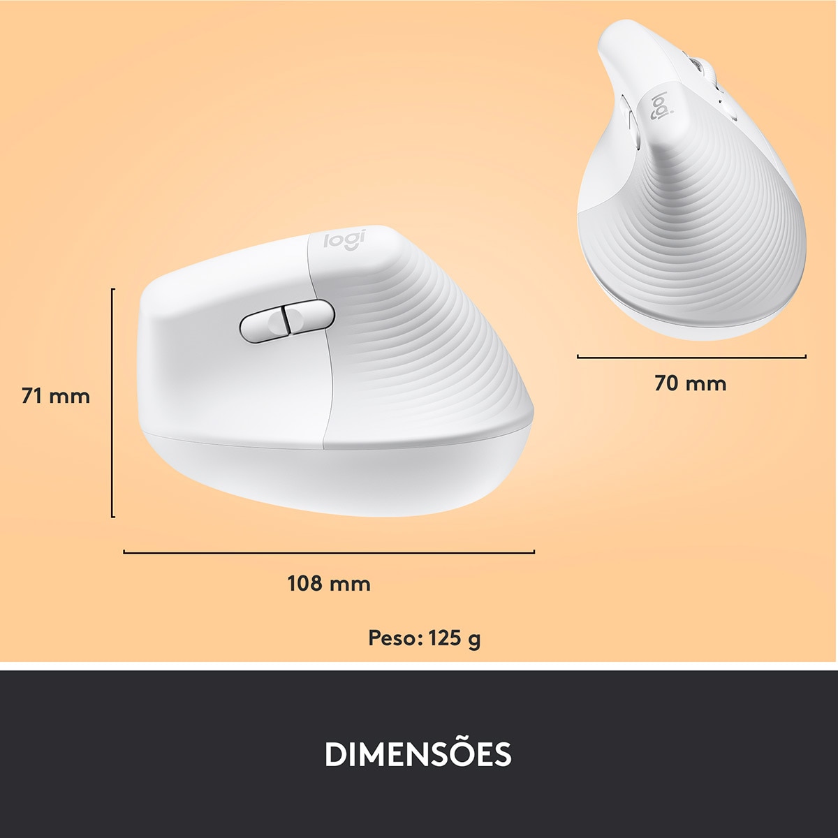 Rato Laser Logitech Lift Vertical Ergonomic Wireless/Bluetooth 4000 DPI - Branco 9