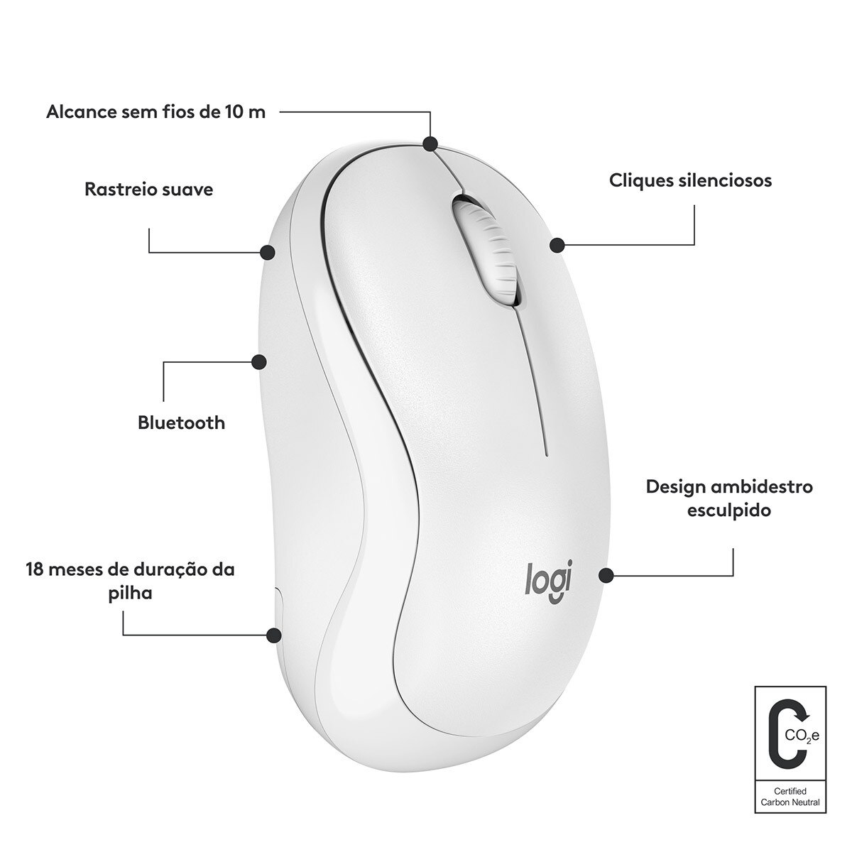 Rato Óptico Logitech M240 Silent Bluetooth 4000DPI - Branco 7