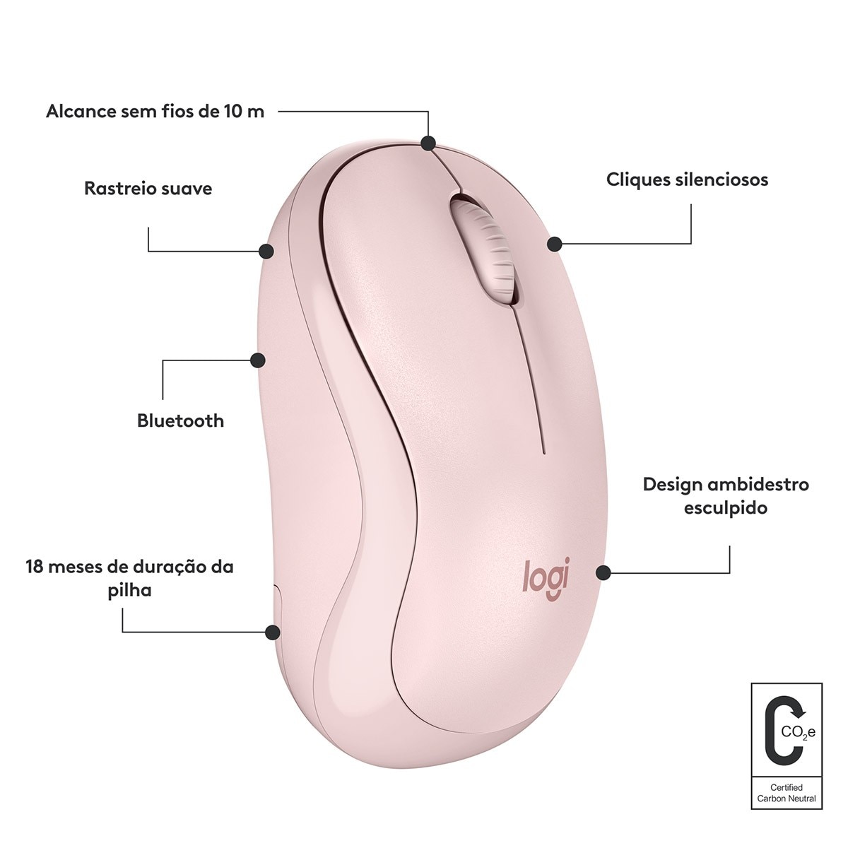 Rato Óptico Logitech M240 Silent Bluetooth 4000DPI - Rosa 7