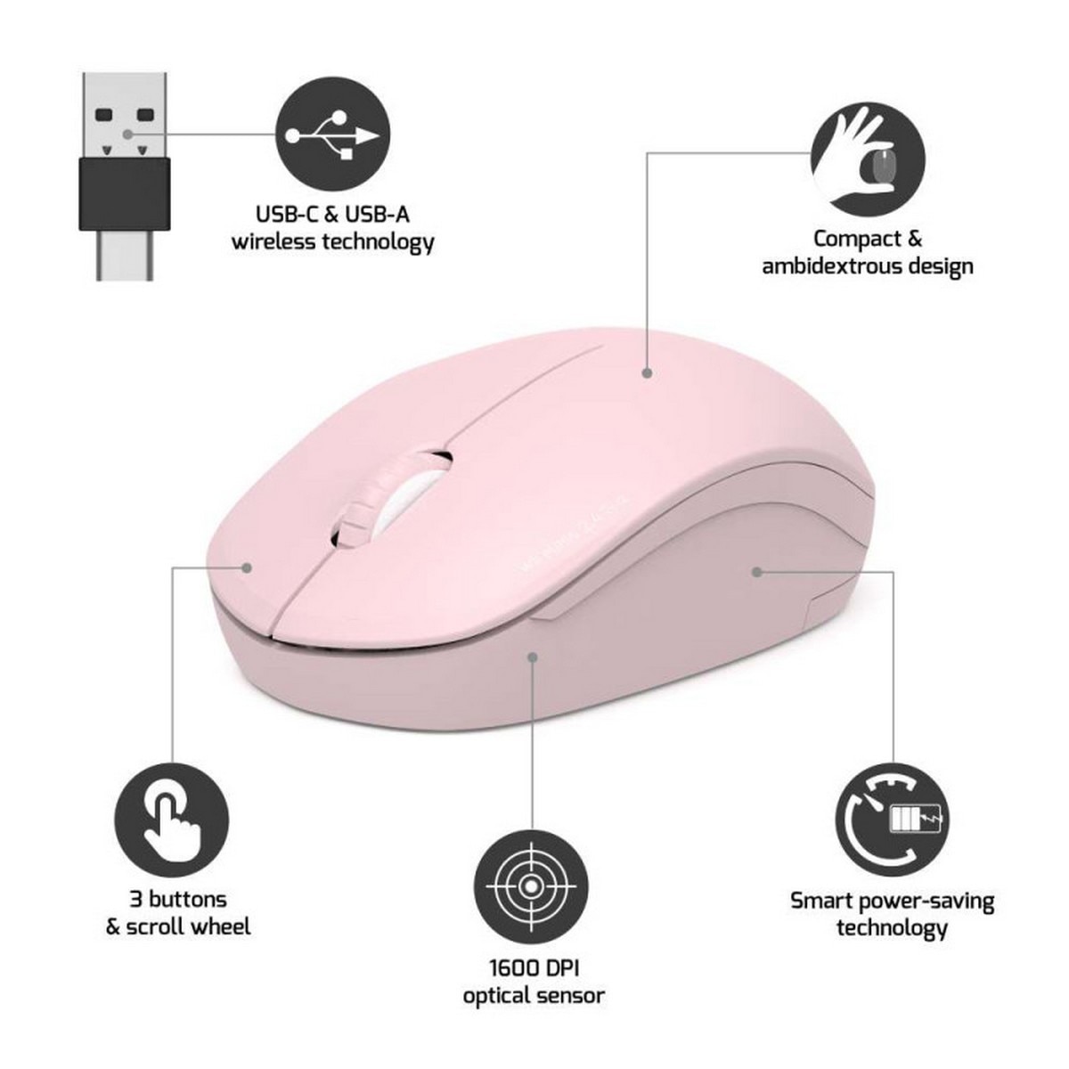Rato Óptico Wireless Port Collection II - Rosa 2