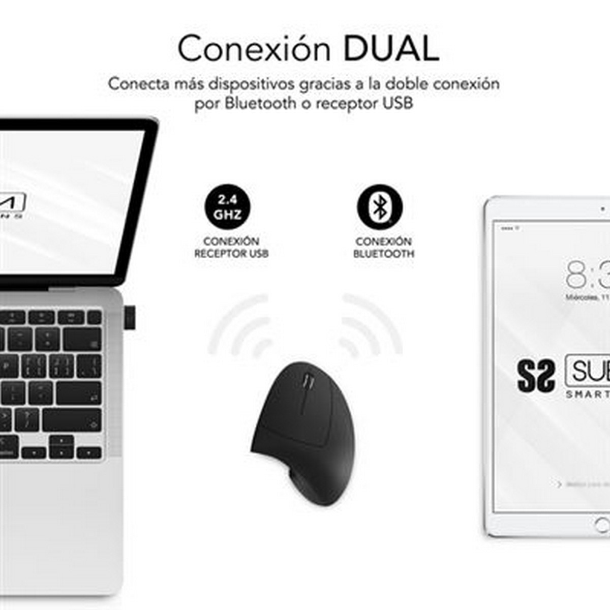Rato Ótico Vertical Ergo Dual Subblime Bateria - Preto 2