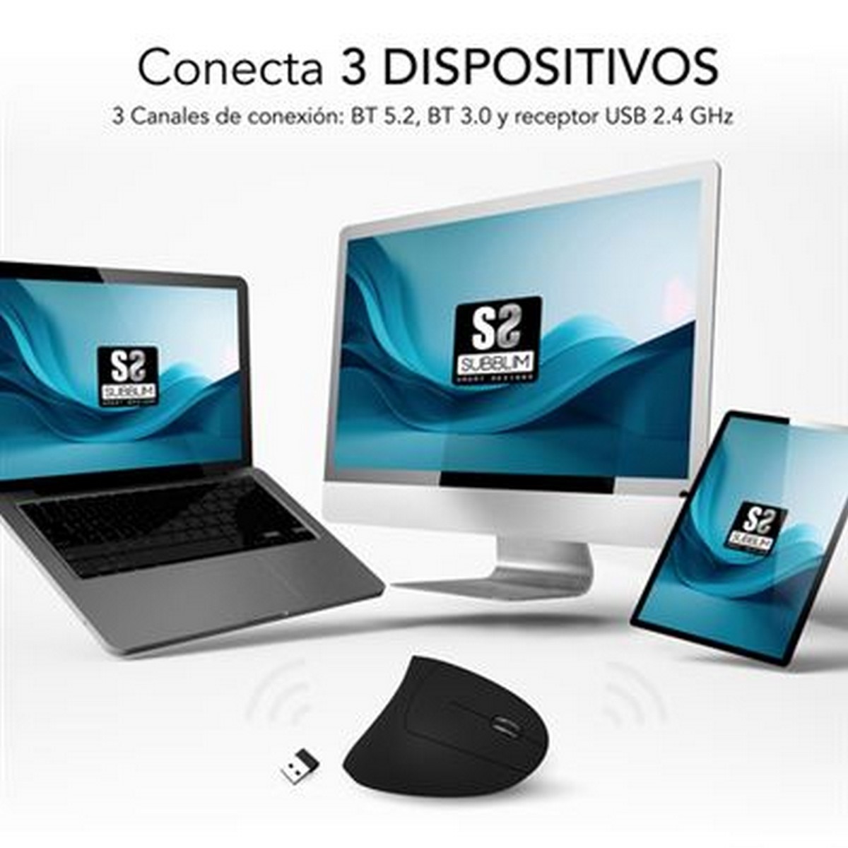 Rato Ótico Vertical Ergo Dual Subblime Bateria - Preto 3