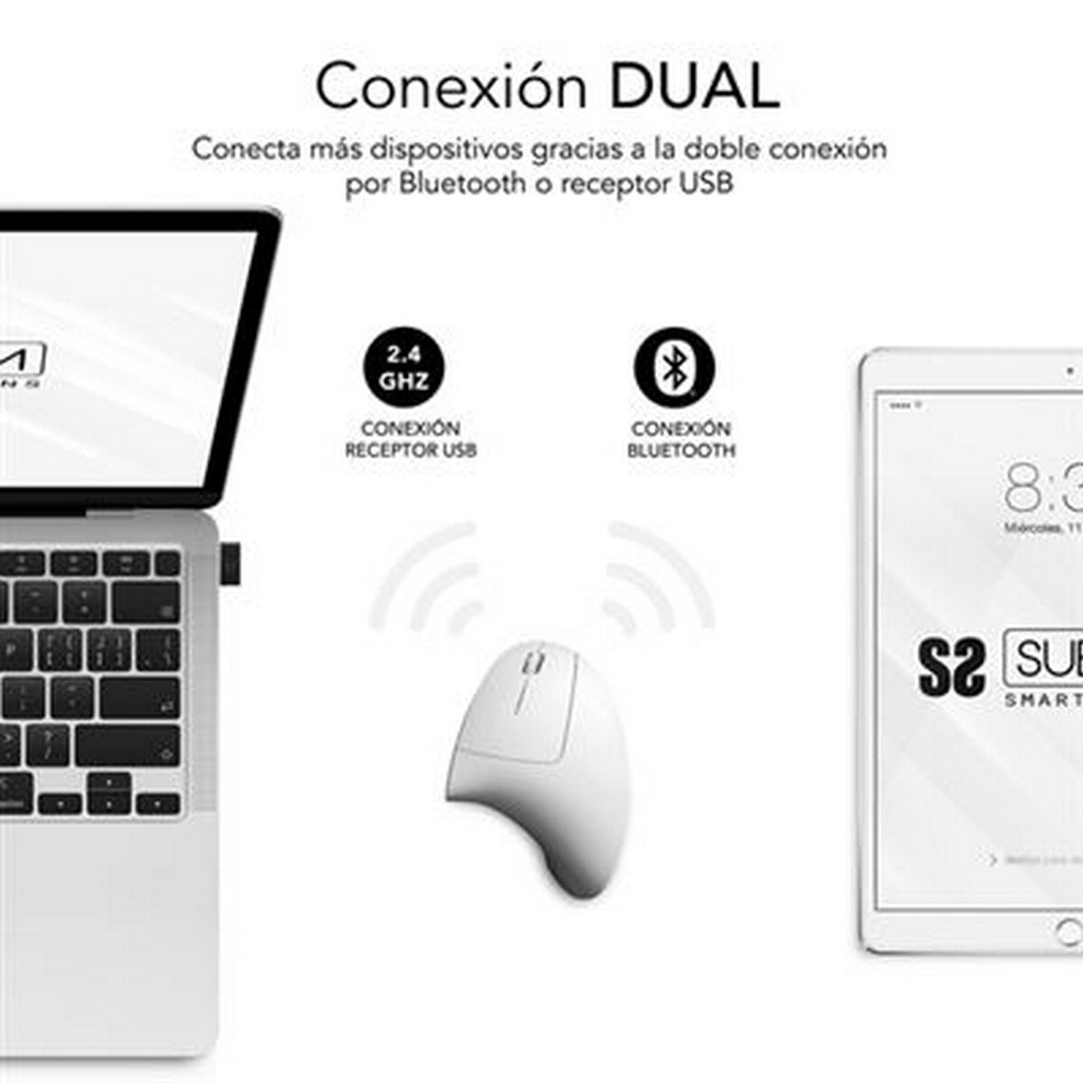 Rato Ótico Vertical Ergo Dual Subblime Bateria - Branco Branco-2