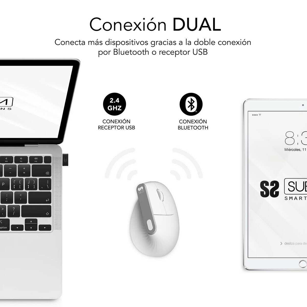 Rato Wireless Subblim Nature Vertical Ergo Dual - Branco 2