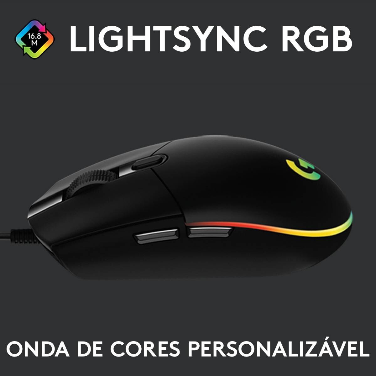 Rato Óptico Logitech Gaming  G203 Lightsync RGB 8000DPI - Preto Preto-2
