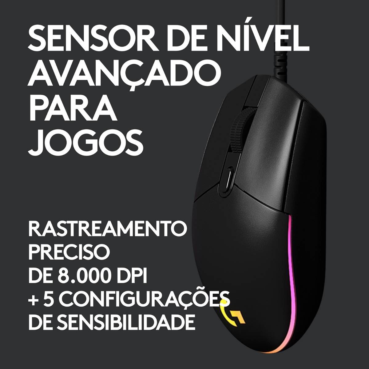 Rato Óptico Logitech Gaming  G203 Lightsync RGB 8000DPI - Preto Preto-3
