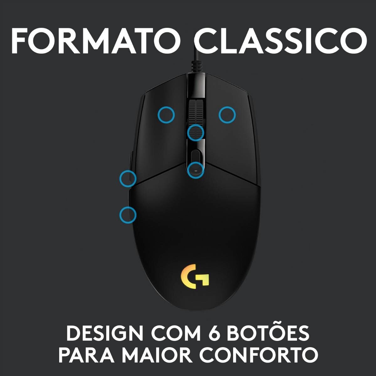 Rato Óptico Logitech Gaming  G203 Lightsync RGB 8000DPI - Preto Preto-4