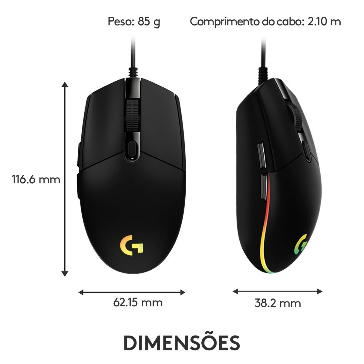 Rato Óptico Logitech Gaming  G203 Lightsync RGB 8000DPI - Preto Preto-8
