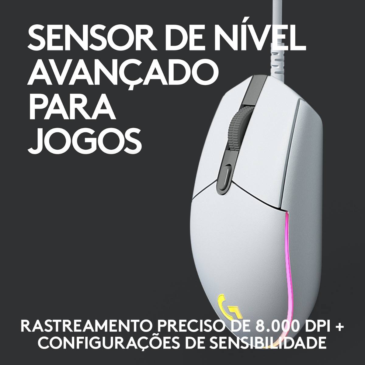 Rato Óptico Logitech Gaming G203 Lightsync RGB 8000DPI - Branco Branco-3