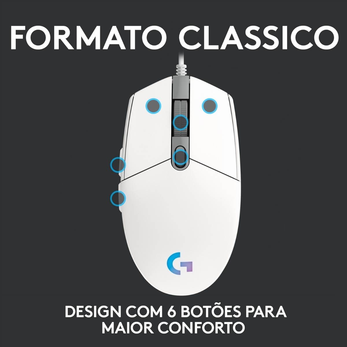 Rato Óptico Logitech Gaming G203 Lightsync RGB 8000DPI - Branco Branco-4