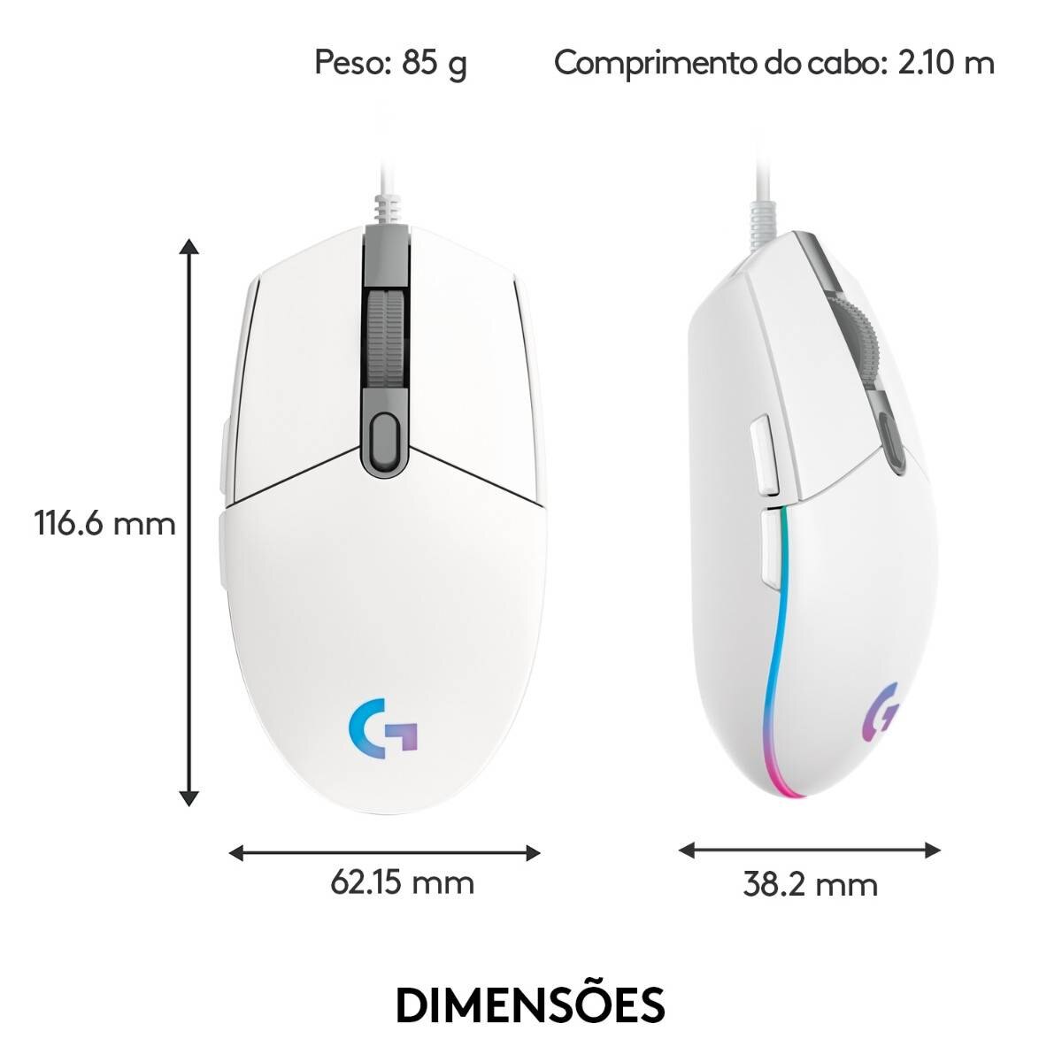 Rato Óptico Logitech Gaming G203 Lightsync RGB 8000DPI - Branco Branco-8